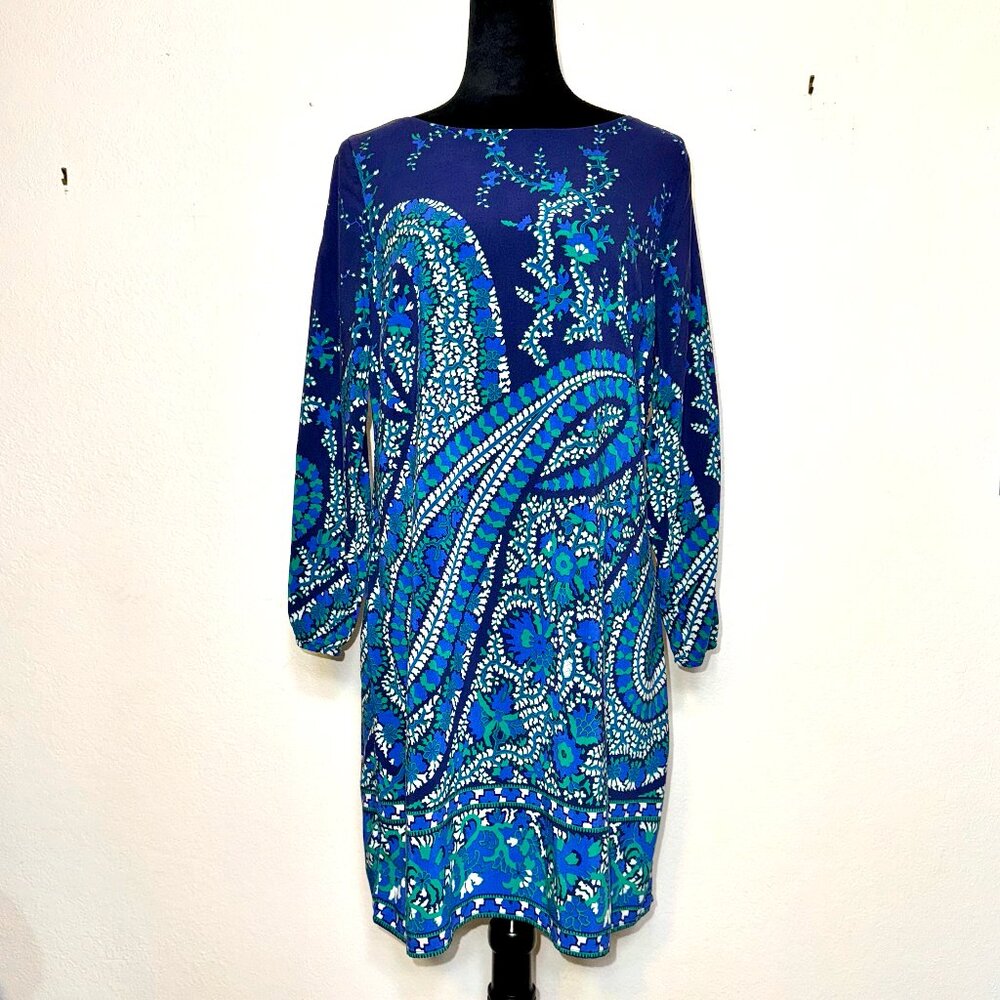Old Navy Blue Paisley Floral Long Sleeve Shift Dress Large